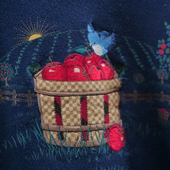 Vintage Jerzees Morning Sun Sweatshirt Birdhouses Red L Made In USA Embroidery - Picture 3 of 9